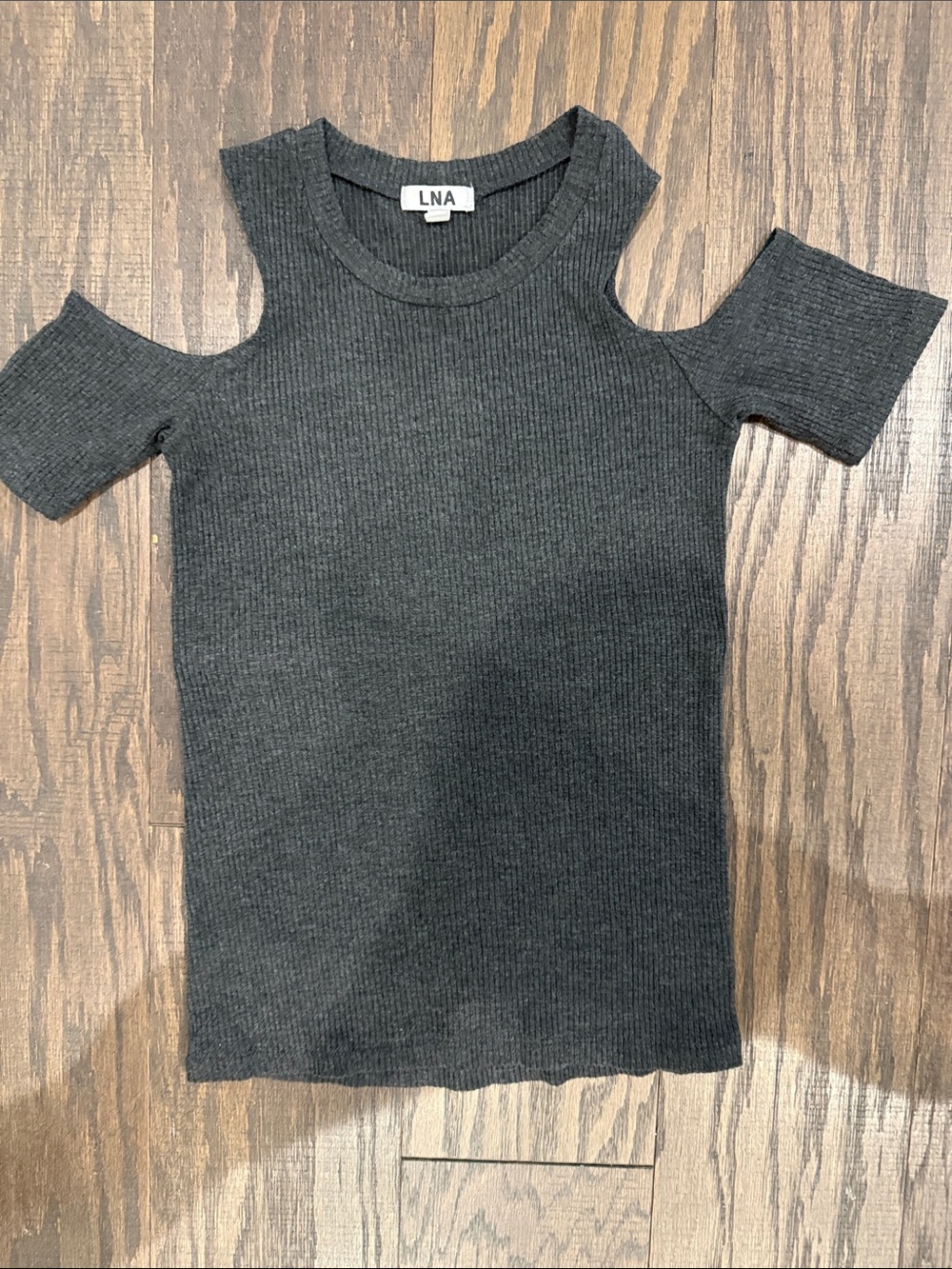 LNA Charcoal Ribbed Cold-Shoulder Tee - Picture 1 of 1